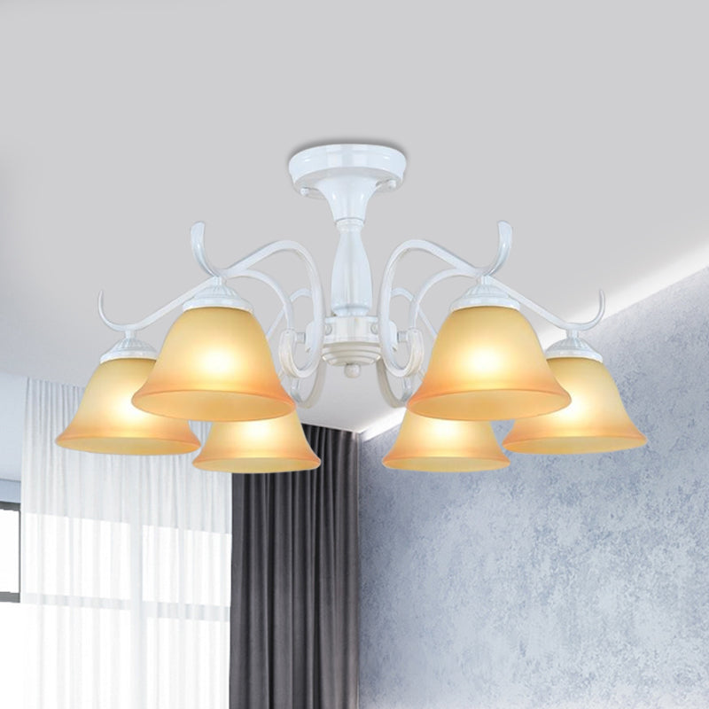 Tan Glass Flared Chandelier Light Traditional 6/8 Lights Living Room Pendant Lighting Fixture in White 6 White Clearhalo 'Ceiling Lights' 'Chandeliers' Lighting' options 1460266_ab27d140-d71e-494b-845e-8b35ff4a6556