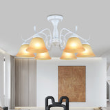 Tan Glass Flared Chandelier Light Traditional 6/8 Lights Living Room Pendant Lighting Fixture in White Clearhalo 'Ceiling Lights' 'Chandeliers' Lighting' options 1460267