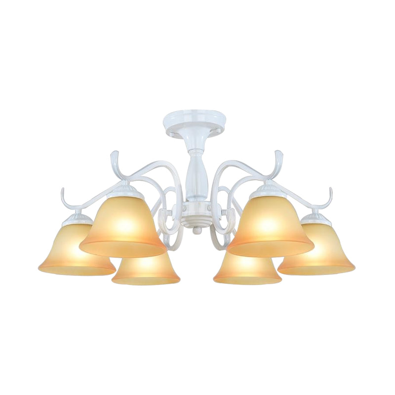 Tan Glass Flared Chandelier Light Traditional 6/8 Lights Living Room Pendant Lighting Fixture in White Clearhalo 'Ceiling Lights' 'Chandeliers' Lighting' options 1460268