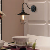 Metal Black Wall Lamp Flared Shade 1 Head Nautical Style Wall Lighting with Wire Frame for Hallway Black Clearhalo 'Art deco wall lights' 'Cast Iron' 'Glass' 'Industrial wall lights' 'Industrial' 'Middle century wall lights' 'Modern' 'Rustic wall lights' 'Tiffany' 'Traditional wall lights' 'Wall Lamps & Sconces' 'Wall Lights' Lighting' 146026