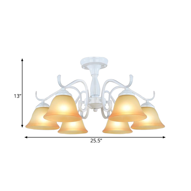 Tan Glass Flared Chandelier Light Traditional 6/8 Lights Living Room Pendant Lighting Fixture in White Clearhalo 'Ceiling Lights' 'Chandeliers' Lighting' options 1460270