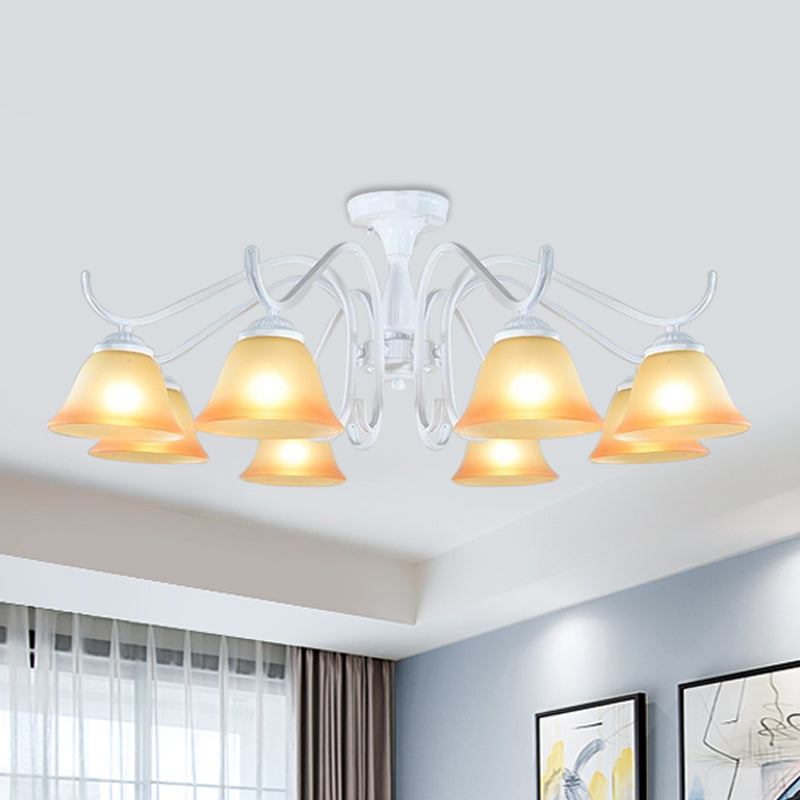 Tan Glass Flared Chandelier Light Traditional 6/8 Lights Living Room Pendant Lighting Fixture in White Clearhalo 'Ceiling Lights' 'Chandeliers' Lighting' options 1460271