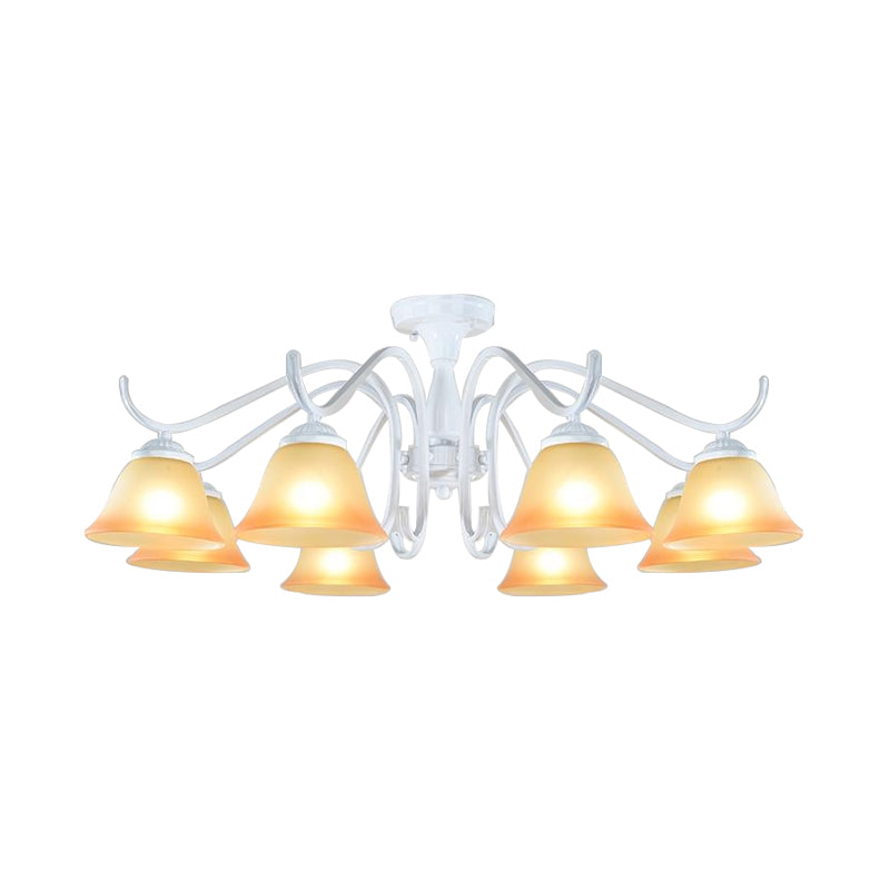 Tan Glass Flared Chandelier Light Traditional 6/8 Lights Living Room Pendant Lighting Fixture in White Clearhalo 'Ceiling Lights' 'Chandeliers' Lighting' options 1460274