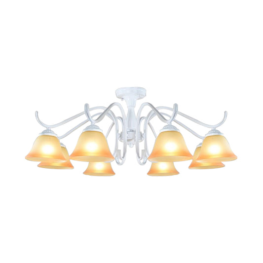 Tan Glass Flared Chandelier Light Traditional 6/8 Lights Living Room Pendant Lighting Fixture in White Clearhalo 'Ceiling Lights' 'Chandeliers' Lighting' options 1460274