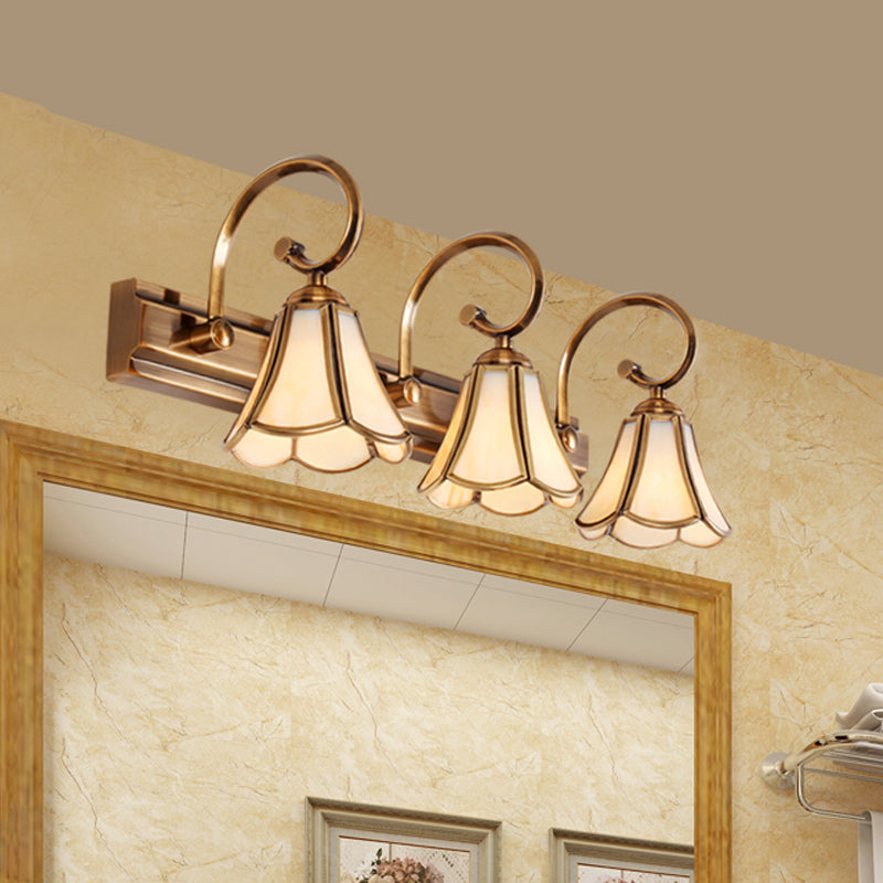 Milk Glass Scalloped Vanity Lamp Colonial Style 1/2/3-Head Bathroom Wall Lighting Fixture in Gold Clearhalo 'Vanity Lights' 'Wall Lights' Lighting' 1460277