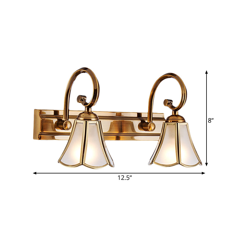 Milk Glass Scalloped Vanity Lamp Colonial Style 1/2/3-Head Bathroom Wall Lighting Fixture in Gold Clearhalo 'Vanity Lights' 'Wall Lights' Lighting' 1460285