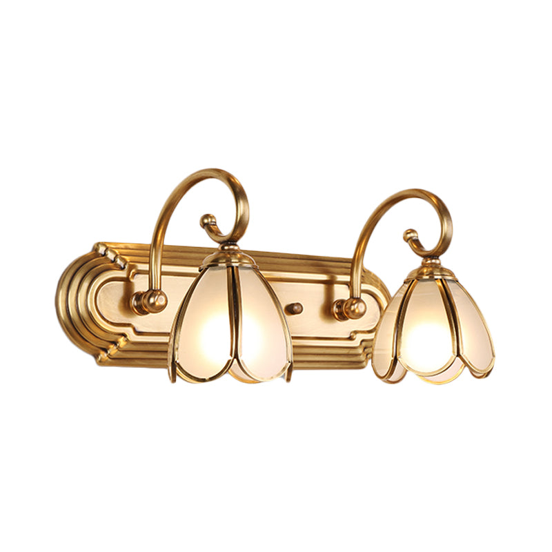 2-Bulb Wall Mounted Vanity Light Colonial Blossom Cream Glass Wall Sconce Lighting in Gold Clearhalo 'Vanity Lights' 'Wall Lights' Lighting' 1460344