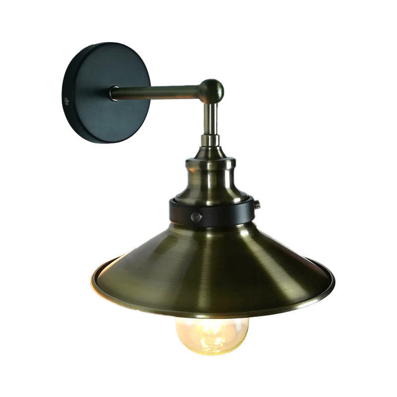 Iron Bronze Wall Light Sconce Saucer Shade 1 Bulb Vintage Stylish Wall Mounted Lamp for Farmhouse Clearhalo 'Art deco wall lights' 'Cast Iron' 'Glass' 'Industrial wall lights' 'Industrial' 'Middle century wall lights' 'Modern' 'Rustic wall lights' 'Tiffany' 'Traditional wall lights' 'Wall Lamps & Sconces' 'Wall Lights' Lighting' 146036