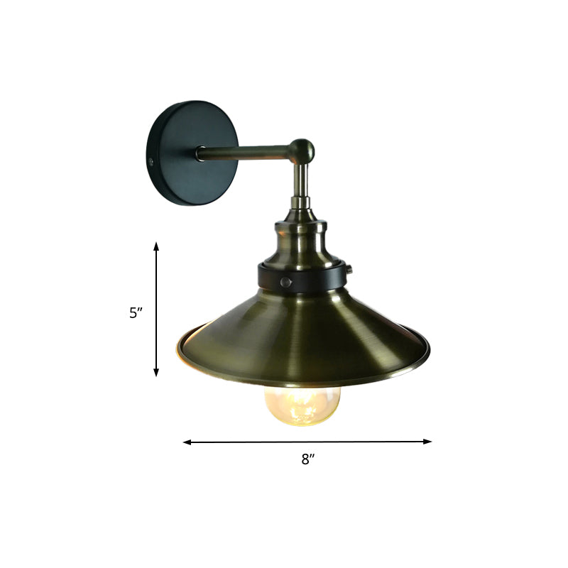 Iron Bronze Wall Light Sconce Saucer Shade 1 Bulb Vintage Stylish Wall Mounted Lamp for Farmhouse Clearhalo 'Art deco wall lights' 'Cast Iron' 'Glass' 'Industrial wall lights' 'Industrial' 'Middle century wall lights' 'Modern' 'Rustic wall lights' 'Tiffany' 'Traditional wall lights' 'Wall Lamps & Sconces' 'Wall Lights' Lighting' 146037
