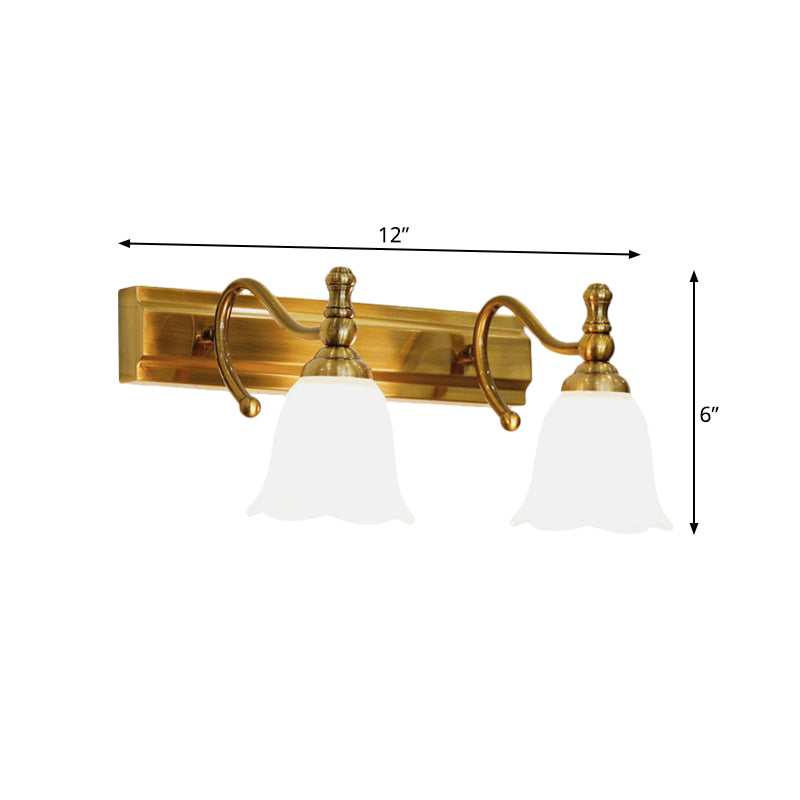 2/3 Heads Wall Vanity Light Colonial Bathroom Wall Lamp with Flower Opal Glass Shade in Gold Clearhalo 'Vanity Lights' 'Wall Lights' Lighting' 1460390