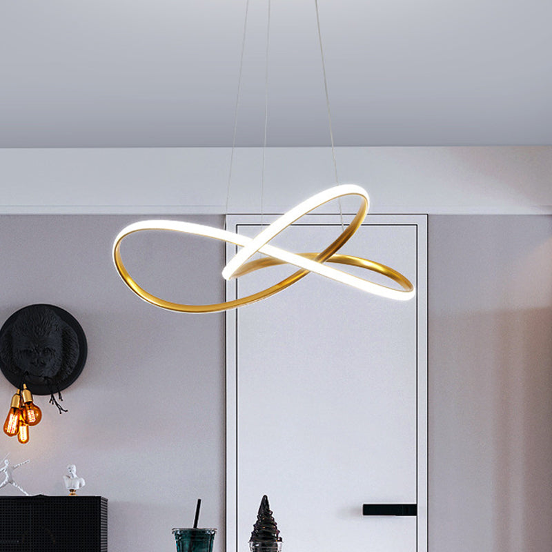 Curving LED Chandelier Light Minimal Acrylic Dining Table Suspension Lamp in Black/White/Gold, 19.5"/23.5" Width Clearhalo 'Ceiling Lights' 'Chandeliers' 'Modern Chandeliers' 'Modern' Lighting' 1460442