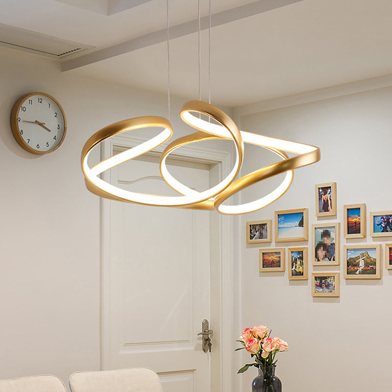 18"/19.5" W Minimalist LED Hanging Light Acrylic Gold/Coffee Seamless Curves Chandelier Pendant Light in Warm/White Light Clearhalo 'Ceiling Lights' 'Chandeliers' 'Modern Chandeliers' 'Modern' Lighting' 1460454