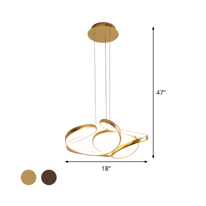 18"/19.5" W Minimalist LED Hanging Light Acrylic Gold/Coffee Seamless Curves Chandelier Pendant Light in Warm/White Light Clearhalo 'Ceiling Lights' 'Chandeliers' 'Modern Chandeliers' 'Modern' Lighting' 1460458
