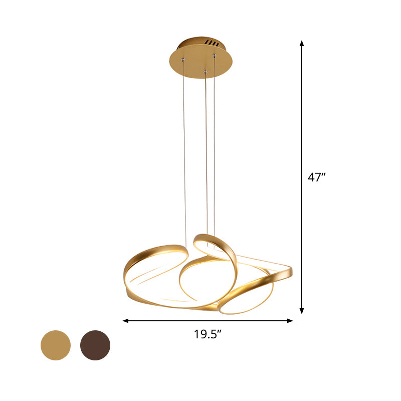 18"/19.5" W Minimalist LED Hanging Light Acrylic Gold/Coffee Seamless Curves Chandelier Pendant Light in Warm/White Light Clearhalo 'Ceiling Lights' 'Chandeliers' 'Modern Chandeliers' 'Modern' Lighting' 1460459