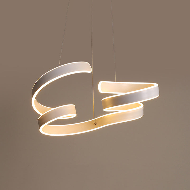 Minimalist Coiled Aluminum Chandelier LED Hanging Pendant Light in White over Dining Table, Warm/White Light Clearhalo 'Ceiling Lights' 'Chandeliers' 'Modern Chandeliers' 'Modern' Lighting' 1460472
