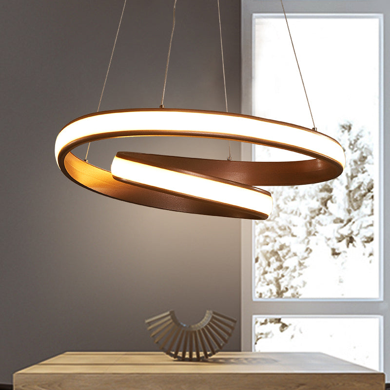 Simple LED Hanging Lamp Silica Gel Coffee Curl Ceiling Chandelier in Warm/White Light, 23/31.5 Inches Width Clearhalo 'Ceiling Lights' 'Chandeliers' 'Modern Chandeliers' 'Modern' Lighting' 1460479