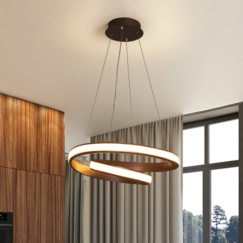 Simple LED Hanging Lamp Silica Gel Coffee Curl Ceiling Chandelier in Warm/White Light, 23/31.5 Inches Width Clearhalo 'Ceiling Lights' 'Chandeliers' 'Modern Chandeliers' 'Modern' Lighting' 1460481