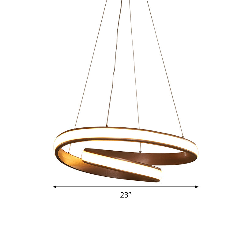 Simple LED Hanging Lamp Silica Gel Coffee Curl Ceiling Chandelier in Warm/White Light, 23/31.5 Inches Width Clearhalo 'Ceiling Lights' 'Chandeliers' 'Modern Chandeliers' 'Modern' Lighting' 1460483
