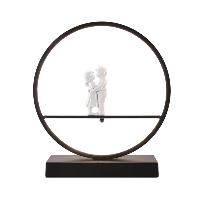 Black/White Hoop Nightstand Light Simple Romantic Acrylic Table Lamp in Warm/White Light with Lover Statuette Clearhalo 'Lamps' 'Table Lamps' Lighting' 1460492