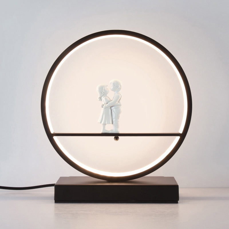 Black/White Hoop Nightstand Light Simple Romantic Acrylic Table Lamp in Warm/White Light with Lover Statuette Clearhalo 'Lamps' 'Table Lamps' Lighting' 1460493