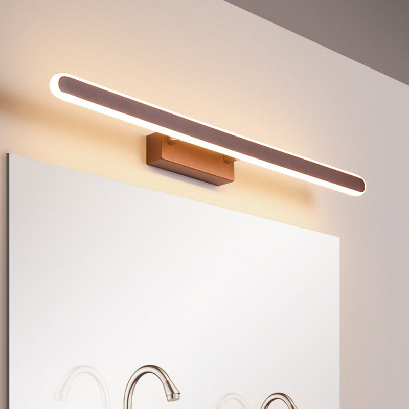Simple Elongated Oval Iron Sconce 16"/23.5"/31.5" Long LED Vanity Wall Light in Brown for Bathroom, Warm/White Light Clearhalo 'Modern wall lights' 'Modern' 'Vanity Lights' 'Wall Lights' Lighting' 1460545
