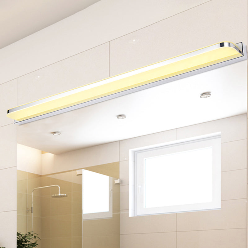 Rectangular Wall Vanity Light Simple Stainless Steel Chrome 16.5"/20.5"/24.5" L LED Sconce Fixture with Rounded Corner, Warm/White Light Clearhalo 'Modern wall lights' 'Modern' 'Vanity Lights' 'Wall Lights' Lighting' 1460564
