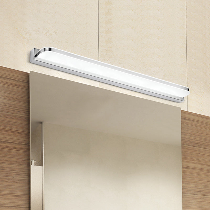 Rectangular Wall Vanity Light Simple Stainless Steel Chrome 16.5"/20.5"/24.5" L LED Sconce Fixture with Rounded Corner, Warm/White Light Chrome Clearhalo 'Modern wall lights' 'Modern' 'Vanity Lights' 'Wall Lights' Lighting' 1460565