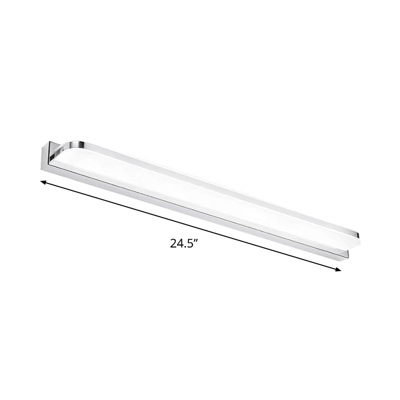 Rectangular Wall Vanity Light Simple Stainless Steel Chrome 16.5"/20.5"/24.5" L LED Sconce Fixture with Rounded Corner, Warm/White Light Clearhalo 'Modern wall lights' 'Modern' 'Vanity Lights' 'Wall Lights' Lighting' 1460570