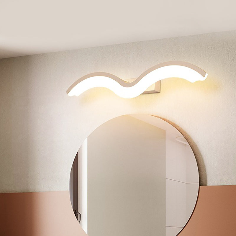 Black/White Wavelet LED Wall Sconce Minimalism Metal Vanity Mirror Light with Frosted Diffuser, 16"/23.5"/31.5" Long White Clearhalo 'Modern wall lights' 'Modern' 'Vanity Lights' 'Wall Lights' Lighting' 1460586