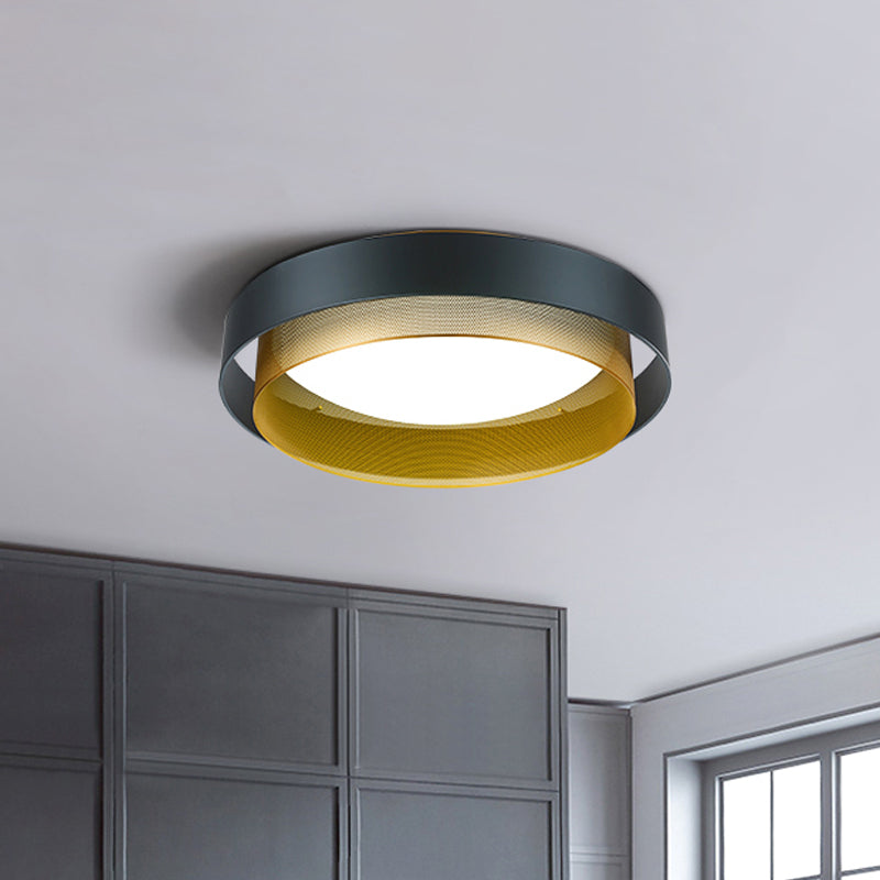 2-Circle Metal Surface Ceiling Light Vintage 2-Light Black/White-Brass Flush Mount Fixture with Mesh Screen, 18"/24.5" W Clearhalo 'Ceiling Lights' 'Close To Ceiling Lights' 'Close to ceiling' 'Flush mount' Lighting' 1460596