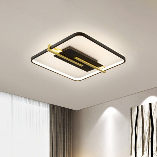 LED Bedroom Flush-Mount Light Fixture Minimalist Black/White and Gold Ceiling Lamp with Square Acrylic Frame Clearhalo 'Ceiling Lights' 'Close To Ceiling Lights' 'Close to ceiling' 'Flush mount' Lighting' 1460606