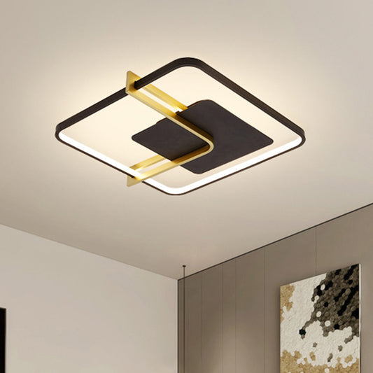 Squared Thin Ceiling Flushmount Lamp Minimalism Acrylic Black/White-Gold LED Flush Light Fixture with Right Angle Curve Clearhalo 'Ceiling Lights' 'Close To Ceiling Lights' 'Close to ceiling' 'Flush mount' Lighting' 1460615