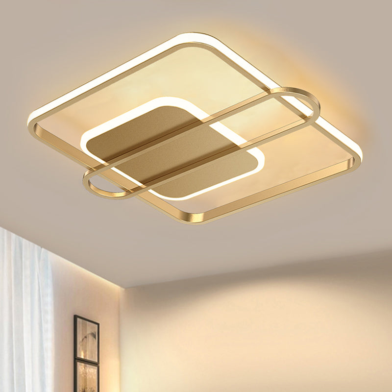 Square and Oblong Thin Ceiling Fixture Simplicity Aluminum Bedroom LED Flush Mount Lighting in Black/White/Gold, 16.5/20.5 Inch Width Gold Clearhalo 'Ceiling Lights' 'Close To Ceiling Lights' 'Close to ceiling' 'Flush mount' Lighting' 1460623