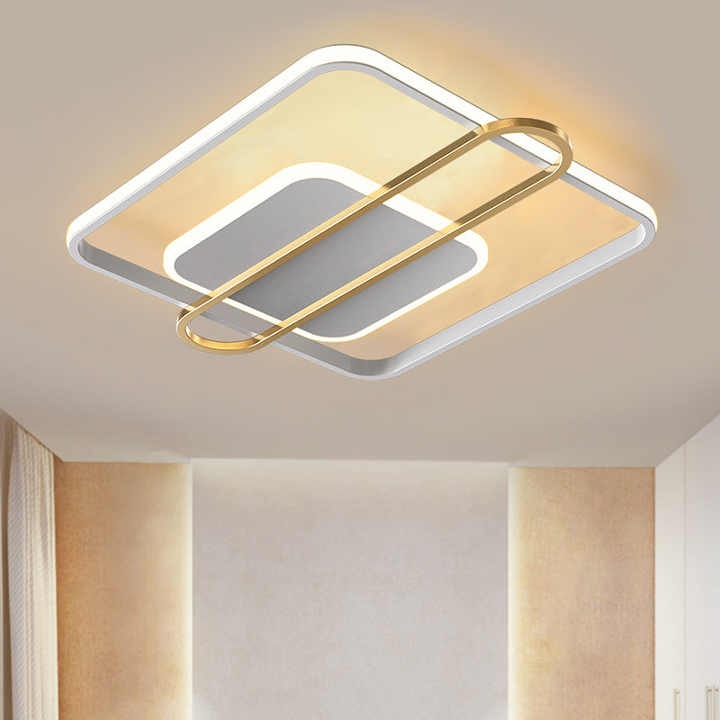 Square and Oblong Thin Ceiling Fixture Simplicity Aluminum Bedroom LED Flush Mount Lighting in Black/White/Gold, 16.5/20.5 Inch Width White Clearhalo 'Ceiling Lights' 'Close To Ceiling Lights' 'Close to ceiling' 'Flush mount' Lighting' 1460633