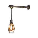 1 Head Iron Wall Lamp Rustic Style Antique Brass Caged Shade Dining Room Wall Light Fixture with Pipe Clearhalo 'Art deco wall lights' 'Cast Iron' 'Glass' 'Industrial wall lights' 'Industrial' 'Middle century wall lights' 'Modern' 'Rustic wall lights' 'Tiffany' 'Traditional wall lights' 'Wall Lamps & Sconces' 'Wall Lights' Lighting' 146064
