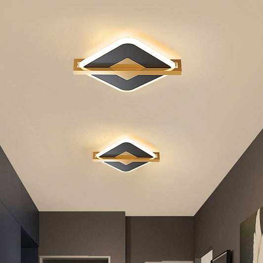 Black/White-Gold Rhombus Thin Flushmount Vintage Acrylic LED Ceiling Mount Light with Frame Guard Clearhalo 'Ceiling Lights' 'Close To Ceiling Lights' 'Close to ceiling' 'Flush mount' Lighting' 1460652