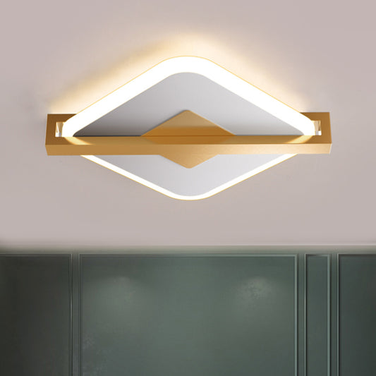 Black/White-Gold Rhombus Thin Flushmount Vintage Acrylic LED Ceiling Mount Light with Frame Guard White-Gold Clearhalo 'Ceiling Lights' 'Close To Ceiling Lights' 'Close to ceiling' 'Flush mount' Lighting' 1460656