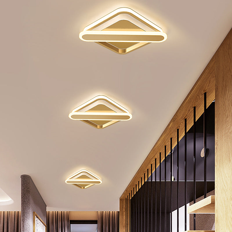 Rhombus-Oblong Foyer Flush Light Iron Modernism LED Ceiling Mounted Lighting Fixture in Black/Gold/White Gold Clearhalo 'Ceiling Lights' 'Close To Ceiling Lights' 'Close to ceiling' 'Flush mount' Lighting' 1460660