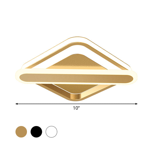 Rhombus-Oblong Foyer Flush Light Iron Modernism LED Ceiling Mounted Lighting Fixture in Black/Gold/White Clearhalo 'Ceiling Lights' 'Close To Ceiling Lights' 'Close to ceiling' 'Flush mount' Lighting' 1460664