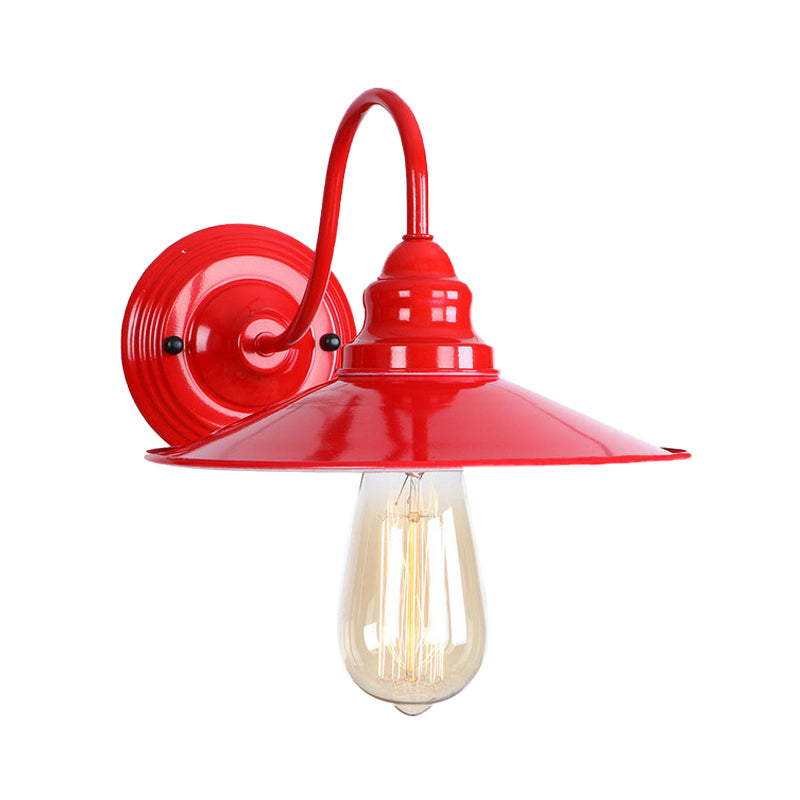 Metal Polished Red Wall Lighting Flat Shade 1 Head Industrial Stylish Sconce Light with Gooseneck Arm Clearhalo 'Art deco wall lights' 'Cast Iron' 'Glass' 'Industrial wall lights' 'Industrial' 'Middle century wall lights' 'Modern' 'Rustic wall lights' 'Tiffany' 'Traditional wall lights' 'Wall Lamps & Sconces' 'Wall Lights' Lighting' 146068
