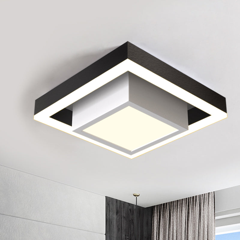 Nordic LED Flush Ceiling Light Black/Gold/Coffee Dual Square Small Flush Mount Fixture with Acrylic Shade for Hall Black Clearhalo 'Ceiling Lights' 'Close To Ceiling Lights' 'Close to ceiling' 'Flush mount' Lighting' 1460684