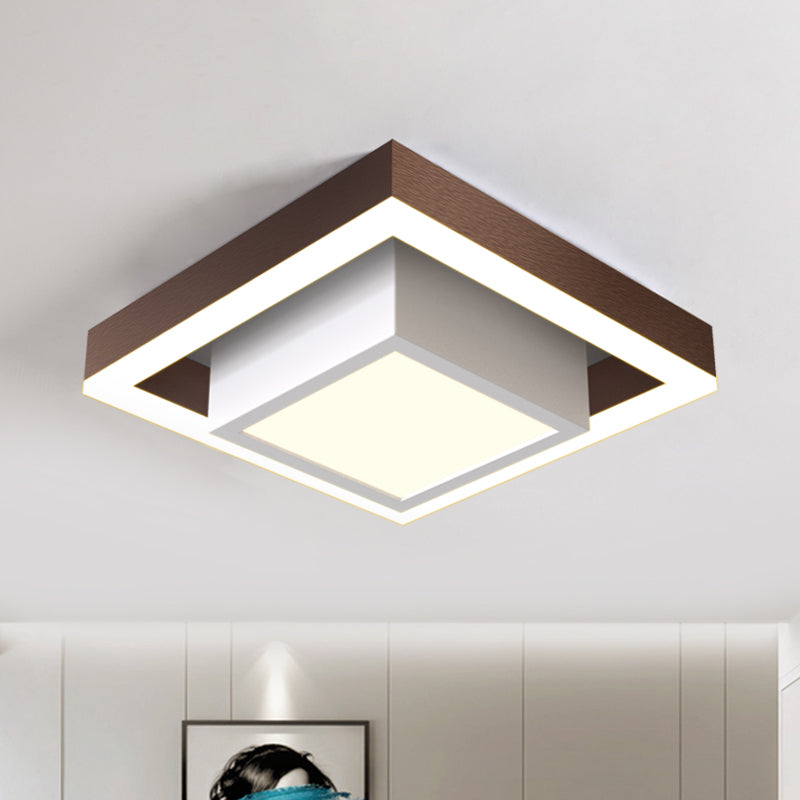 Nordic LED Flush Ceiling Light Black/Gold/Coffee Dual Square Small Flush Mount Fixture with Acrylic Shade for Hall Coffee Clearhalo 'Ceiling Lights' 'Close To Ceiling Lights' 'Close to ceiling' 'Flush mount' Lighting' 1460688