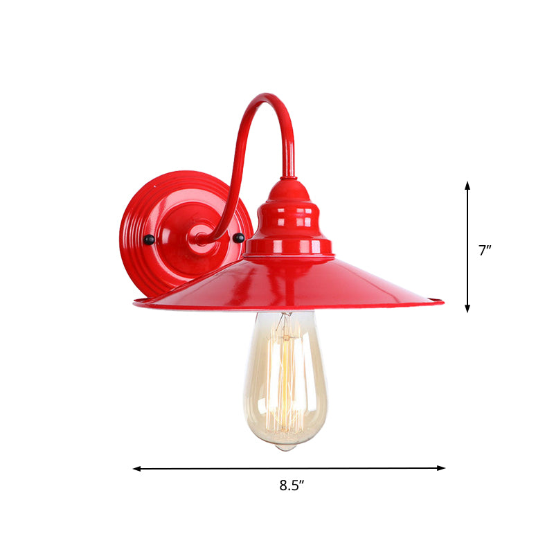Metal Polished Red Wall Lighting Flat Shade 1 Head Industrial Stylish Sconce Light with Gooseneck Arm Clearhalo 'Art deco wall lights' 'Cast Iron' 'Glass' 'Industrial wall lights' 'Industrial' 'Middle century wall lights' 'Modern' 'Rustic wall lights' 'Tiffany' 'Traditional wall lights' 'Wall Lamps & Sconces' 'Wall Lights' Lighting' 146069