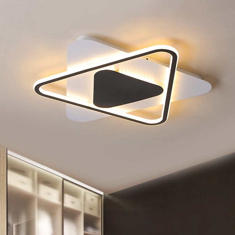 Crossed Triangular Thin Flush Light Modernism Acrylic Bedroom 18"/23.5" Wide LED Ceiling Mount Lamp in Black-White Black-White Clearhalo 'Ceiling Lights' 'Close To Ceiling Lights' 'Close to ceiling' 'Flush mount' Lighting' 1460697