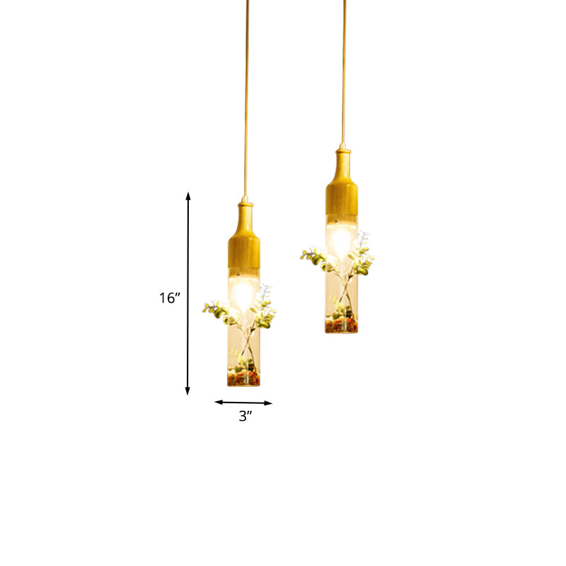 Wood Bottle Ceiling Pendant Nordic Clear Glass 2/3/4 Bulbs Restaurant Plant Drop Lamp with Round/Linear Canopy Clearhalo 'Ceiling Lights' 'Glass shade' 'Glass' 'Industrial Pendants' 'Industrial' 'Middle Century Pendants' 'Pendant Lights' 'Pendants' 'Tiffany' Lighting' 1460730