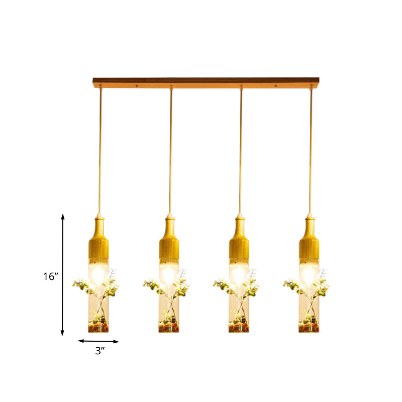 Wood Bottle Ceiling Pendant Nordic Clear Glass 2/3/4 Bulbs Restaurant Plant Drop Lamp with Round/Linear Canopy Clearhalo 'Ceiling Lights' 'Glass shade' 'Glass' 'Industrial Pendants' 'Industrial' 'Middle Century Pendants' 'Pendant Lights' 'Pendants' 'Tiffany' Lighting' 1460738