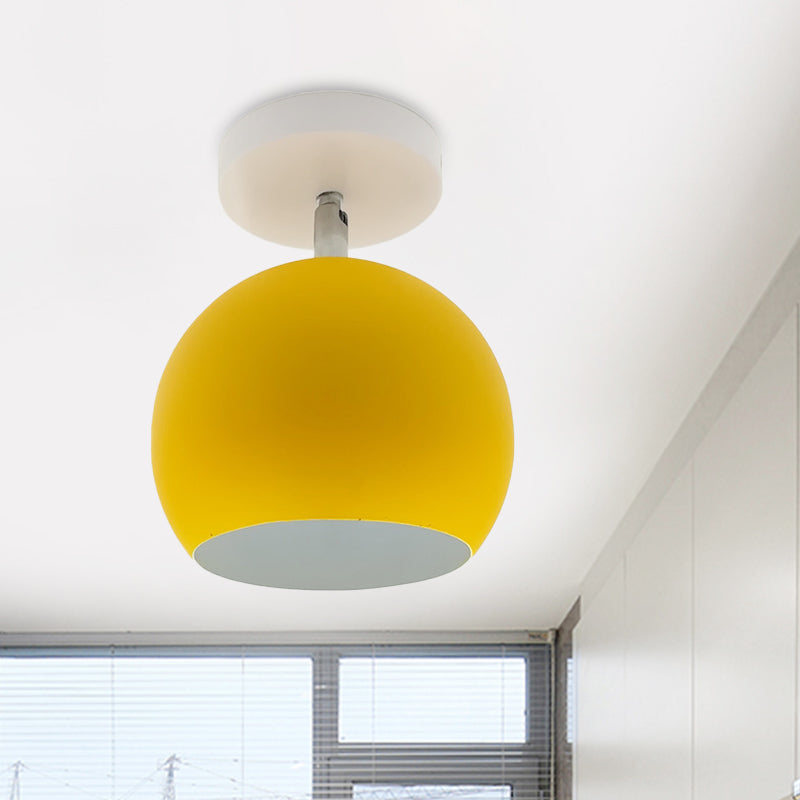 Small Half Sphere Adjustable Flush Mount Macaron Aluminum 1 Bulb Yellow/Pink/Grey Semi Flush Mount Lighting Fixture Clearhalo 'Ceiling Lights' 'Close To Ceiling Lights' 'Close to ceiling' 'Semi-flushmount' Lighting' 1460748