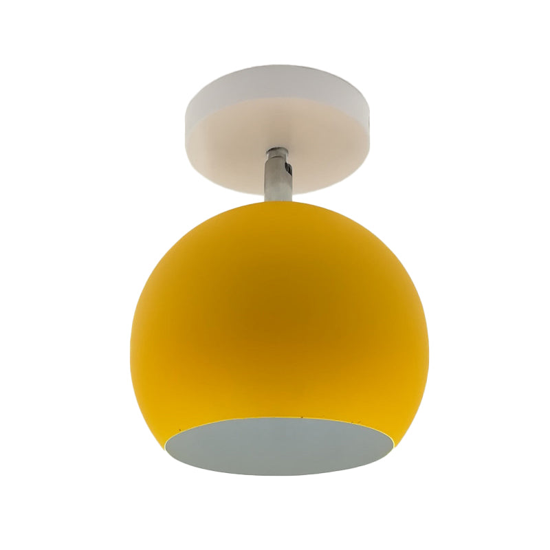 Small Half Sphere Adjustable Flush Mount Macaron Aluminum 1 Bulb Yellow/Pink/Grey Semi Flush Mount Lighting Fixture Clearhalo 'Ceiling Lights' 'Close To Ceiling Lights' 'Close to ceiling' 'Semi-flushmount' Lighting' 1460749