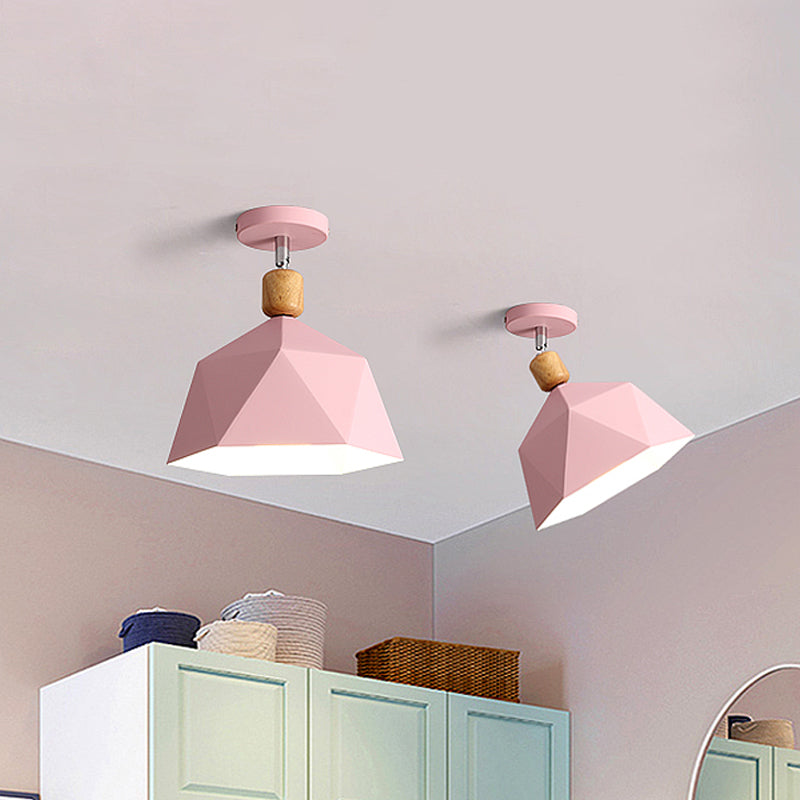 Pivot Shade Faceted Dome Flush Light Macaron Metal Single Apartment Semi Flush Mount Ceiling Fixture in Pink/Gold-Wood Clearhalo 'Ceiling Lights' 'Close To Ceiling Lights' 'Close to ceiling' 'Semi-flushmount' Lighting' 1460761