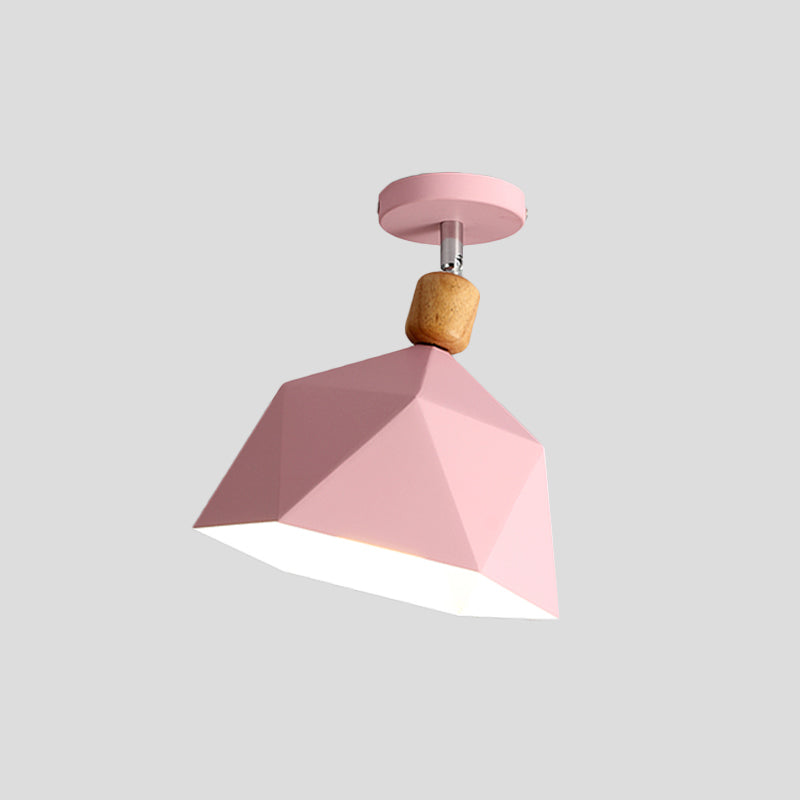 Pivot Shade Faceted Dome Flush Light Macaron Metal Single Apartment Semi Flush Mount Ceiling Fixture in Pink/Gold-Wood Clearhalo 'Ceiling Lights' 'Close To Ceiling Lights' 'Close to ceiling' 'Semi-flushmount' Lighting' 1460763